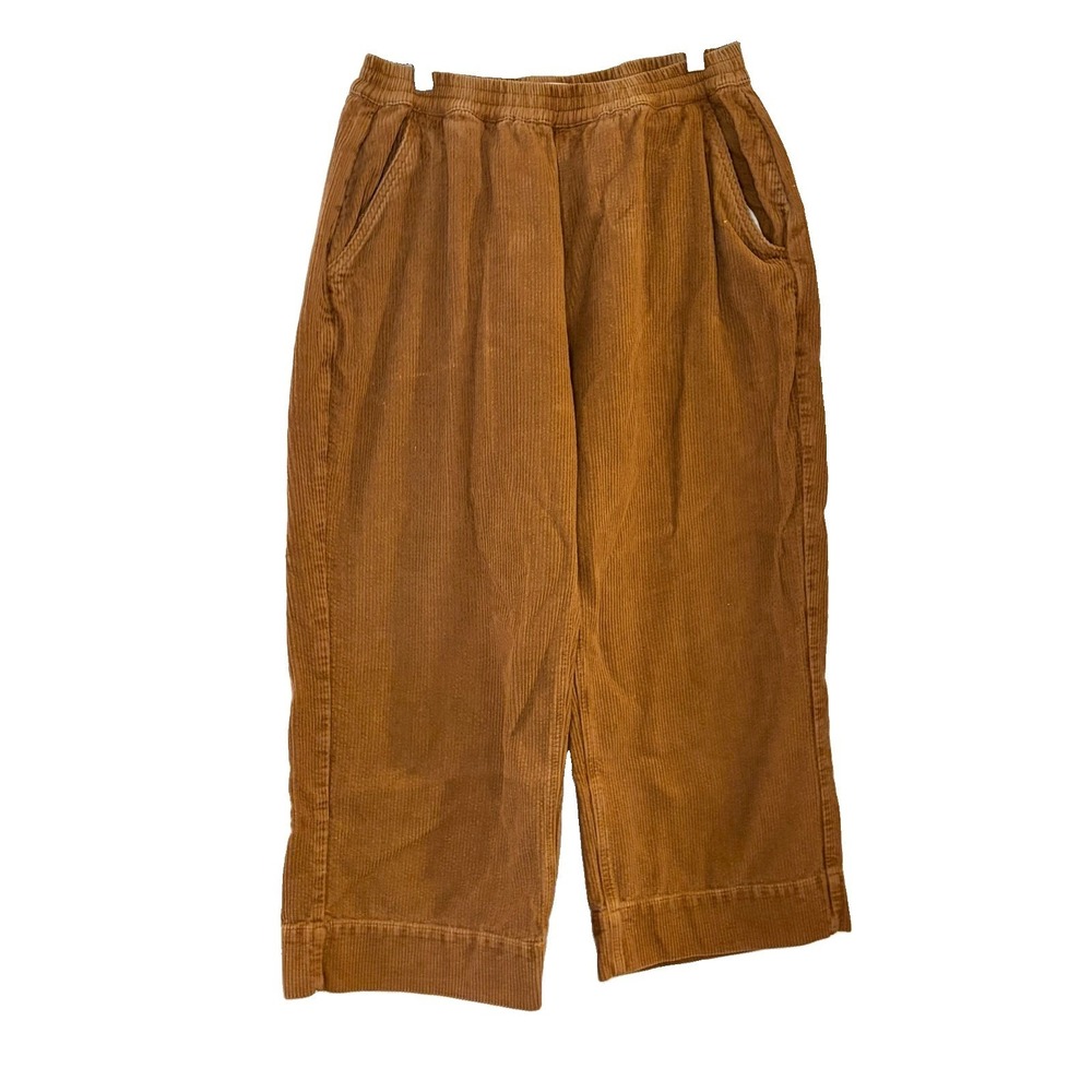 Shiny By Nature Brown Wide Leg Cropped Corduroy Pull On Pants Baggy Loose Size M